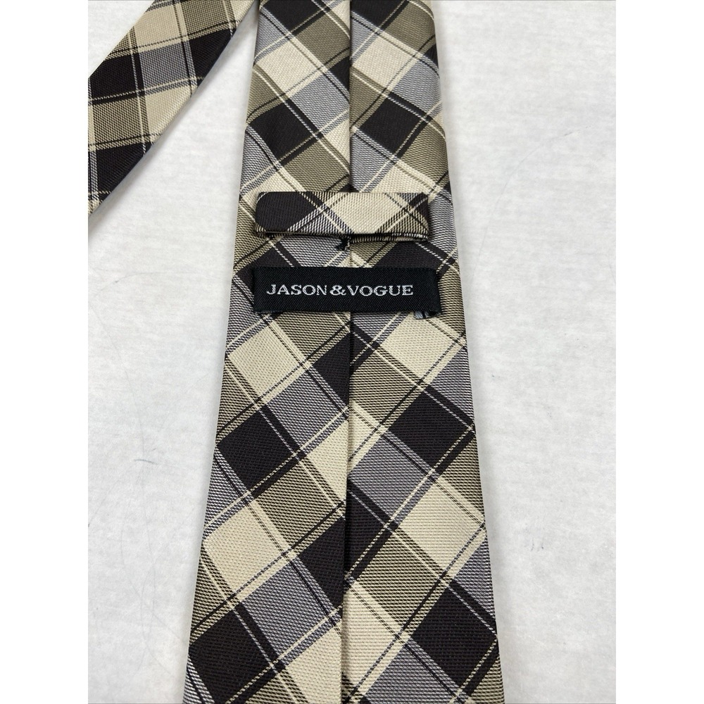 Jason & Vogue Black/Grey Checkered Plaid Men's Tie